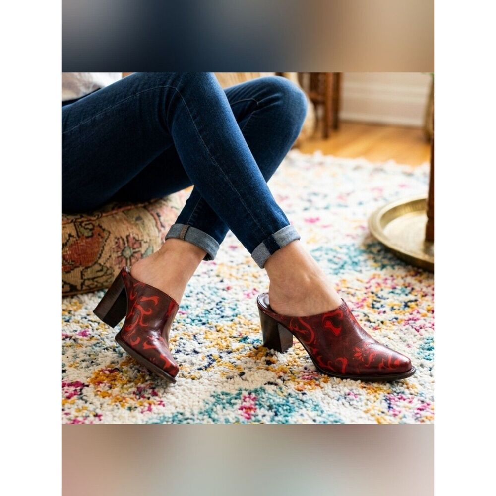 VTG Donald J Pliner Perlie Red & Tan Italian Leather Western Mule Bootie 7.5